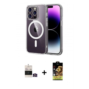 MARSİLYAN™- iPhone 14 Pro Max Kılıf Ahenk Minimal Serisi - Siyah Buffer Cam Ekran Koruyucu + Bilvis Titan Kamera Lens - GD