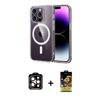 MARSİLYAN™- iPhone 14 Pro Max Kılıf Ahenk Minimal Serisi - Siyah Buffer Cam Ekran Koruyucu + PVD Metal Kamera Lens - TU