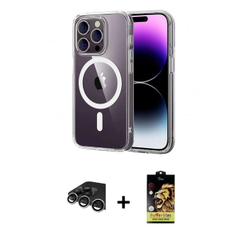 MARSİLYAN™- iPhone 14 Pro Max Kılıf Ahenk Minimal Serisi - Siyah Buffer Cam Ekran Koruyucu + Raze Metal Kamera Lens - GS