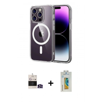 MARSİLYAN™- iPhone 14 Pro Max Kılıf Ahenk Minimal Serisi - Siyah Polymer Nano Ekran Koruyucu + Bilvis Titan Kamera Lens - GS