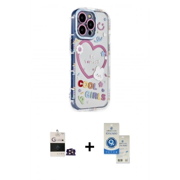 MARSİLYAN™- iPhone 14 Pro Max Kılıf Ahenk Modern Serisi - Şeffaf Royal Nano Ekran Koruyucu + Bilvis Titan Kamera Lens - GD