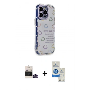 MARSİLYAN™- iPhone 14 Pro Max Kılıf Ahenk Modern Serisi - Şeffaf Royal Nano Ekran Koruyucu + Bilvis Titan Kamera Lens - GS