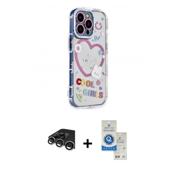 MARSİLYAN™- iPhone 14 Pro Max Kılıf Ahenk Modern Serisi - Şeffaf Royal Nano Ekran Koruyucu + Raze Metal Kamera Lens - GS