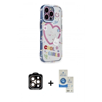MARSİLYAN™- iPhone 14 Pro Max Kılıf Ahenk Modern Serisi - Şeffaf Royal Nano Ekran Koruyucu + PVD Metal Kamera Lens - TU