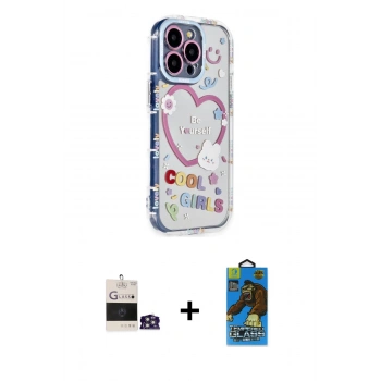MARSİLYAN™- iPhone 14 Pro Max Kılıf Ahenk Modern Serisi - Siyah 18D Cam Ekran Koruyucu + Bilvis Titan Kamera Lens - GS