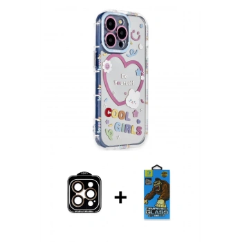 MARSİLYAN™- iPhone 14 Pro Max Kılıf Ahenk Modern Serisi - Siyah 18D Cam Ekran Koruyucu + PVD Metal Kamera Lens - TU