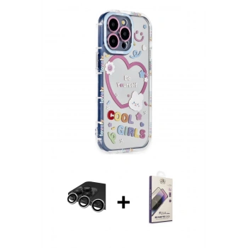 MARSİLYAN™- iPhone 14 Pro Max Kılıf Ahenk Modern Serisi - Siyah Bilvis 3D Mat Cam Ekran Koruyucu + Raze Metal Kamera Lens - GS