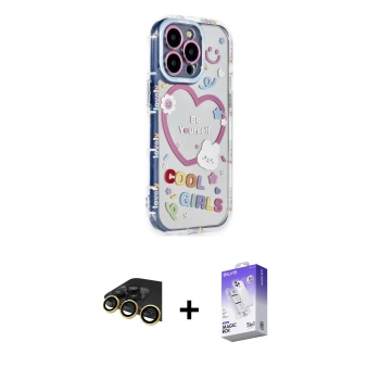 MARSİLYAN™- iPhone 14 Pro Max Kılıf Ahenk Modern Serisi - Siyah Bilvis 5in1 3D Magic Cam Ekran Koruyucu + Raze Metal Kamera Lens - GD