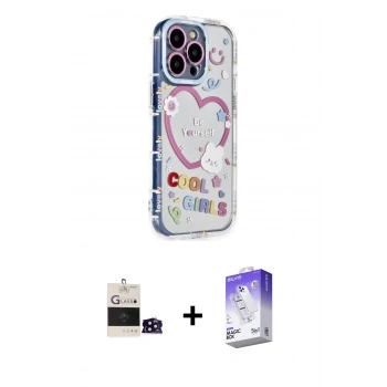 MARSİLYAN™- iPhone 14 Pro Max Kılıf Ahenk Modern Serisi - Siyah Bilvis 5in1 3D Magic Cam Ekran Koruyucu + Bilvis Titan Kamera Lens - SH