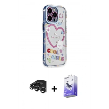 MARSİLYAN™- iPhone 14 Pro Max Kılıf Ahenk Modern Serisi - Siyah Bilvis 5in1 5D Magic Hayalet Cam Ekran Koruyucu + Raze Metal Kamera Lens - GS