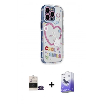 MARSİLYAN™- iPhone 14 Pro Max Kılıf Ahenk Modern Serisi - Siyah Bilvis 5in1 5D Magic Hayalet Cam Ekran Koruyucu + Bilvis Titan Kamera Lens - GS