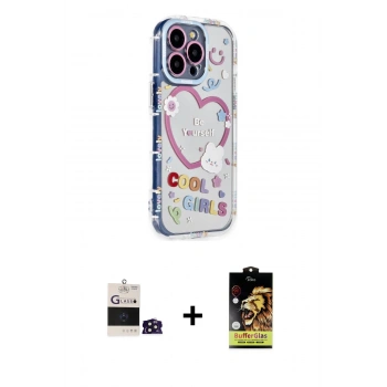 MARSİLYAN™- iPhone 14 Pro Max Kılıf Ahenk Modern Serisi - Siyah Buffer Cam Ekran Koruyucu + Bilvis Titan Kamera Lens - DNMR