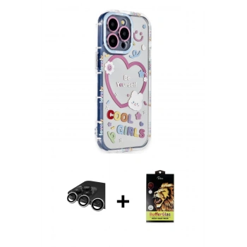 MARSİLYAN™- iPhone 14 Pro Max Kılıf Ahenk Modern Serisi - Siyah Buffer Cam Ekran Koruyucu + Raze Metal Kamera Lens - GS