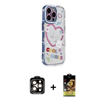 MARSİLYAN™- iPhone 14 Pro Max Kılıf Ahenk Modern Serisi - Siyah Buffer Cam Ekran Koruyucu + PVD Metal Kamera Lens - TU