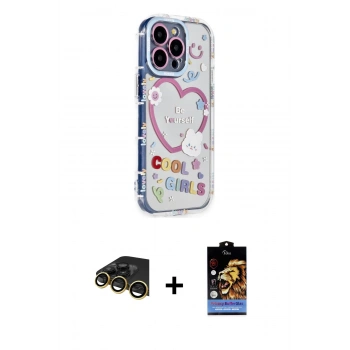 MARSİLYAN™- iPhone 14 Pro Max Kılıf Ahenk Modern Serisi - Siyah Buffer Hayalet Cam Ekran Koruyucu + Raze Metal Kamera Lens - GD