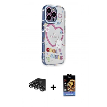 MARSİLYAN™- iPhone 14 Pro Max Kılıf Ahenk Modern Serisi - Siyah Buffer Hayalet Cam Ekran Koruyucu + Raze Metal Kamera Lens - GS