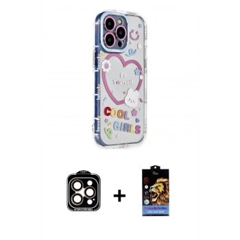 MARSİLYAN™- iPhone 14 Pro Max Kılıf Ahenk Modern Serisi - Siyah Buffer Hayalet Cam Ekran Koruyucu + PVD Metal Kamera Lens - TU
