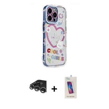 MARSİLYAN™- iPhone 14 Pro Max Kılıf Ahenk Modern Serisi - Siyah Joko 5D Cam + Raze Metal Kamera Lens - GS