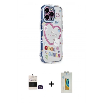 MARSİLYAN™- iPhone 14 Pro Max Kılıf Ahenk Modern Serisi - Siyah Polymer Nano Ekran Koruyucu + Bilvis Titan Kamera Lens - GS