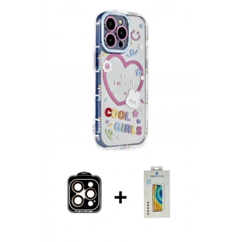 MARSİLYAN™- iPhone 14 Pro Max Kılıf Ahenk Modern Serisi - Siyah Polymer Nano Ekran Koruyucu + PVD Metal Kamera Lens - TU