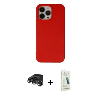 MARSİLYAN™- iPhone 14 Pro Max Kılıf Ahenk Serisi - Şeffaf Pasifik Cam Ekran Koruyucu + Raze Metal Kamera Lens - GS