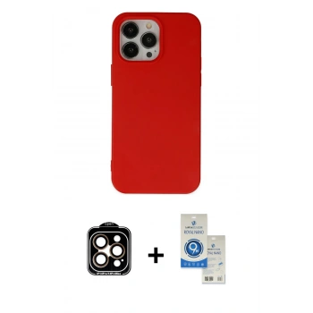 MARSİLYAN™- iPhone 14 Pro Max Kılıf Ahenk Serisi - Şeffaf Royal Nano Ekran Koruyucu + PVD Metal Kamera Lens - TU