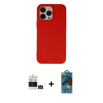 MARSİLYAN™- iPhone 14 Pro Max Kılıf Ahenk Serisi - Siyah 18D Cam Ekran Koruyucu + Bilvis Titan Kamera Lens - GS