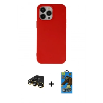 MARSİLYAN™- iPhone 14 Pro Max Kılıf Ahenk Serisi - Siyah 18D Cam Ekran Koruyucu + Raze Metal Kamera Lens - GD