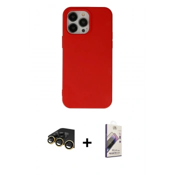 MARSİLYAN™- iPhone 14 Pro Max Kılıf Ahenk Serisi - Siyah Bilvis 3D Mat Cam Ekran Koruyucu + Raze Metal Kamera Lens - GD
