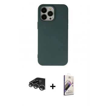 MARSİLYAN™- iPhone 14 Pro Max Kılıf Ahenk Serisi - Siyah Bilvis 3D Mat Cam Ekran Koruyucu + Raze Metal Kamera Lens - GS