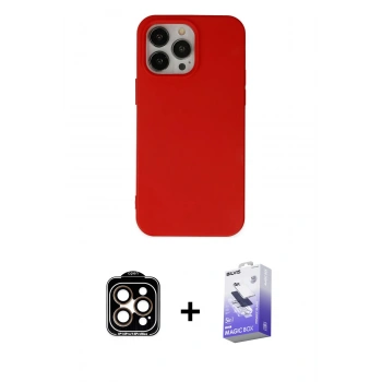 MARSİLYAN™- iPhone 14 Pro Max Kılıf Ahenk Serisi - Siyah Bilvis 5in1 5D Magic Hayalet Cam Ekran Koruyucu + PVD Metal Kamera Lens - TU