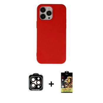 MARSİLYAN™- iPhone 14 Pro Max Kılıf Ahenk Serisi - Siyah Buffer Cam Ekran Koruyucu + PVD Metal Kamera Lens - TU