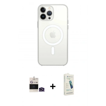 MARSİLYAN™- iPhone 14 Pro Max Kılıf Ahenk Yansıma Prime - Şeffaf Pasifik Cam Ekran Koruyucu + Bilvis Titan Kamera Lens - DNMR