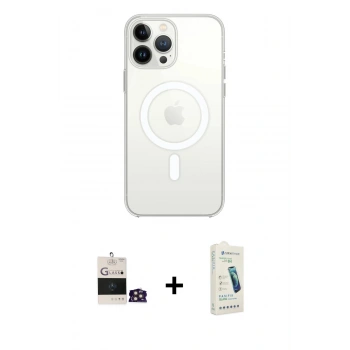MARSİLYAN™- iPhone 14 Pro Max Kılıf Ahenk Yansıma Prime - Şeffaf Pasifik Cam Ekran Koruyucu + Bilvis Titan Kamera Lens - GD