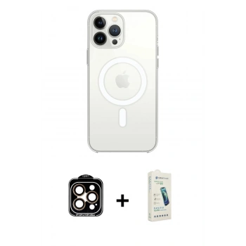 MARSİLYAN™- iPhone 14 Pro Max Kılıf Ahenk Yansıma Prime - Şeffaf Pasifik Cam Ekran Koruyucu + PVD Metal Kamera Lens - TU