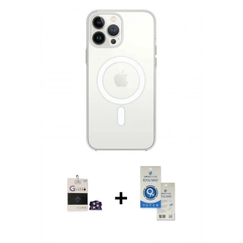 MARSİLYAN™- iPhone 14 Pro Max Kılıf Ahenk Yansıma Prime - Şeffaf Royal Nano Ekran Koruyucu + Bilvis Titan Kamera Lens - GS