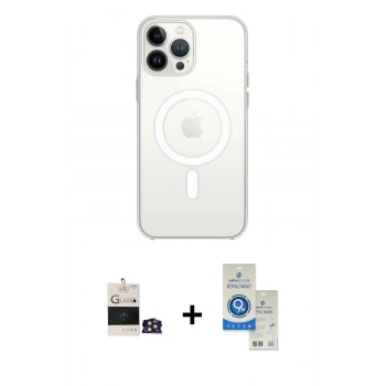 MARSİLYAN™- iPhone 14 Pro Max Kılıf Ahenk Yansıma Prime - Şeffaf Royal Nano Ekran Koruyucu + Bilvis Titan Kamera Lens - GD