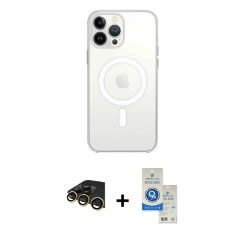 MARSİLYAN™- iPhone 14 Pro Max Kılıf Ahenk Yansıma Prime - Şeffaf Royal Nano Ekran Koruyucu + Raze Metal Kamera Lens - GD