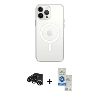 MARSİLYAN™- iPhone 14 Pro Max Kılıf Ahenk Yansıma Prime - Şeffaf Royal Nano Ekran Koruyucu + Raze Metal Kamera Lens - GS