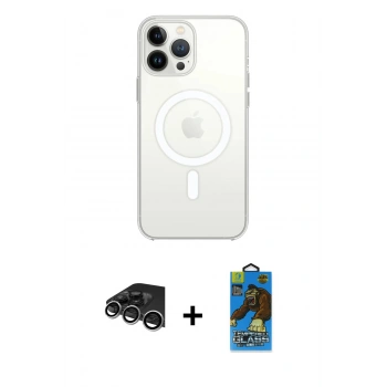 MARSİLYAN™- iPhone 14 Pro Max Kılıf Ahenk Yansıma Prime - Siyah 18D Cam Ekran Koruyucu + Raze Metal Kamera Lens - GS