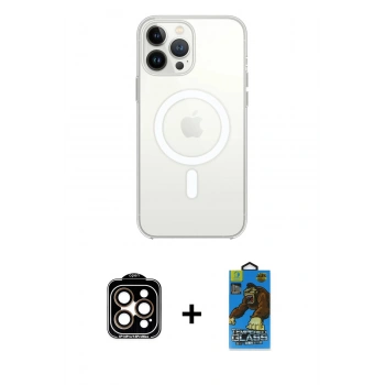 MARSİLYAN™- iPhone 14 Pro Max Kılıf Ahenk Yansıma Prime - Siyah 18D Cam Ekran Koruyucu + PVD Metal Kamera Lens - TU