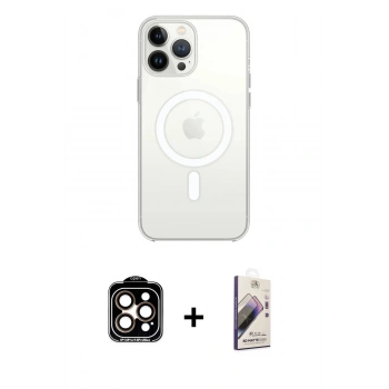 MARSİLYAN™- iPhone 14 Pro Max Kılıf Ahenk Yansıma Prime - Siyah Bilvis 3D Mat Cam Ekran Koruyucu + PVD Metal Kamera Lens - TU