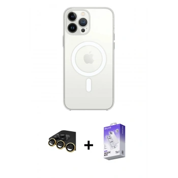 MARSİLYAN™- iPhone 14 Pro Max Kılıf Ahenk Yansıma Prime - Siyah Bilvis 5in1 3D Magic Cam Ekran Koruyucu + Raze Metal Kamera Lens - GD