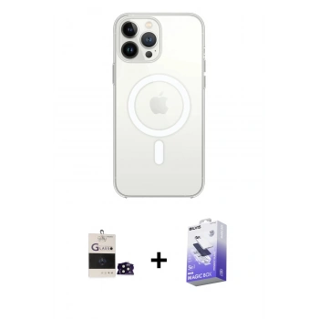 MARSİLYAN™- iPhone 14 Pro Max Kılıf Ahenk Yansıma Prime - Siyah Bilvis 5in1 5D Magic Hayalet Cam Ekran Koruyucu + Bilvis Titan Kamera Lens - SH