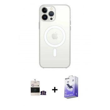MARSİLYAN™- iPhone 14 Pro Max Kılıf Ahenk Yansıma Prime - Siyah Bilvis 5in1 5D Magic Hayalet Cam Ekran Koruyucu + Bilvis Titan Kamera Lens - GD