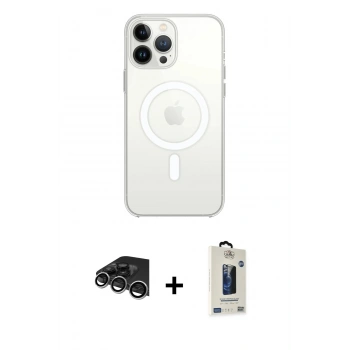 MARSİLYAN™- iPhone 14 Pro Max Kılıf Ahenk Yansıma Prime - Siyah Bilvis Hayalet Cam Ekran Koruyucu + Raze Metal Kamera Lens - GS