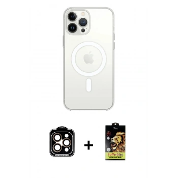 MARSİLYAN™- iPhone 14 Pro Max Kılıf Ahenk Yansıma Prime - Siyah Buffer Cam Ekran Koruyucu + PVD Metal Kamera Lens - TU