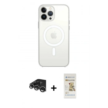 MARSİLYAN™- iPhone 14 Pro Max Kılıf Ahenk Yansıma Prime - Siyah Mat Seramik Nano Ekran Koruyucu + Raze Metal Kamera Lens - GS