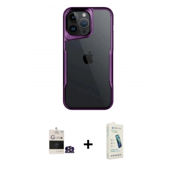 MARSİLYAN™- iPhone 14 Pro Max Kılıf Akış Çizgi Koleksiyonu - Şeffaf Pasifik Cam Ekran Koruyucu + Bilvis Titan Kamera Lens - GS