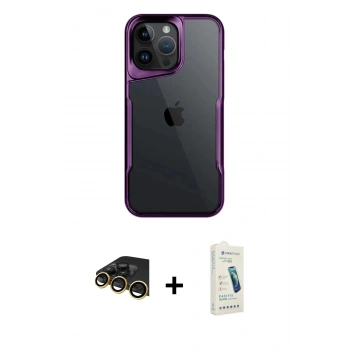 MARSİLYAN™- iPhone 14 Pro Max Kılıf Akış Çizgi Koleksiyonu - Şeffaf Pasifik Cam Ekran Koruyucu + Raze Metal Kamera Lens - GD